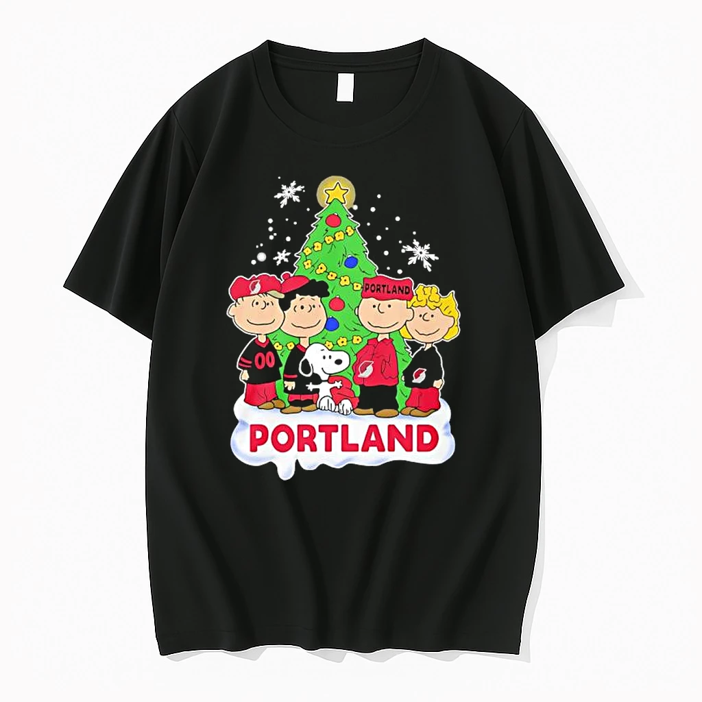 Peanuts Comic Christmas Tree In Portland Trail Blazers Graphic Shirts