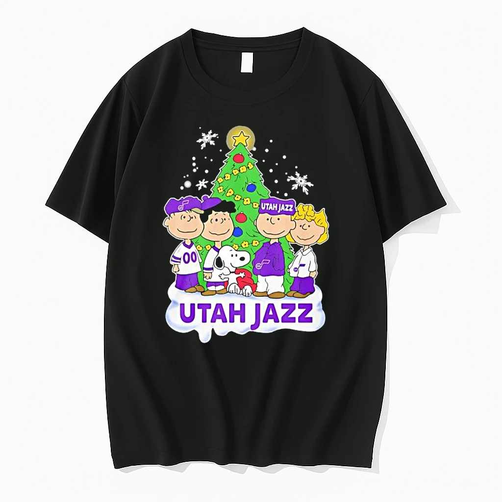 Peanuts Comic Christmas Tree In Utah Jazz Graphic Shirts