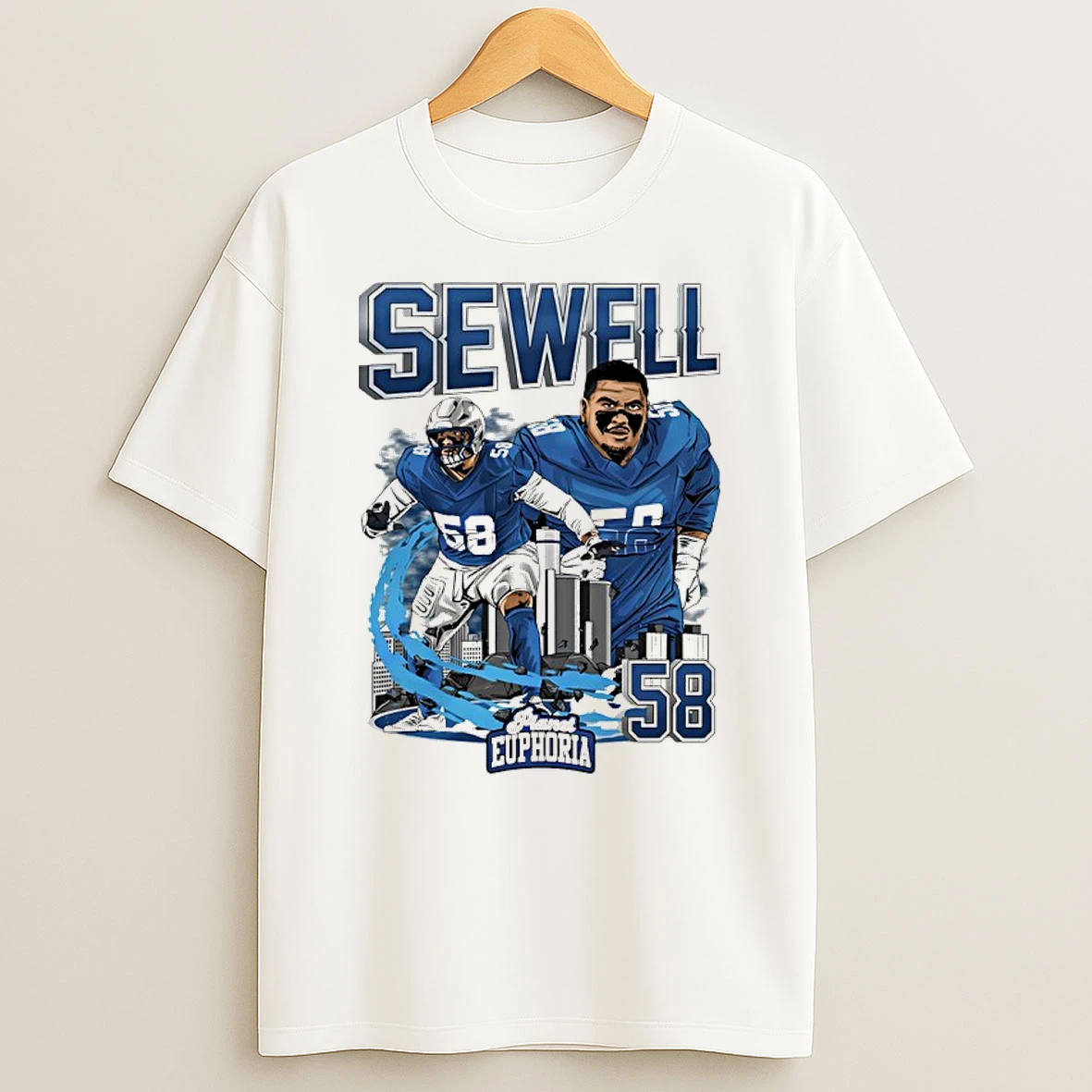 Penei Sewell 58 Detroit Lions Football City Skyline Graphic Shirts
