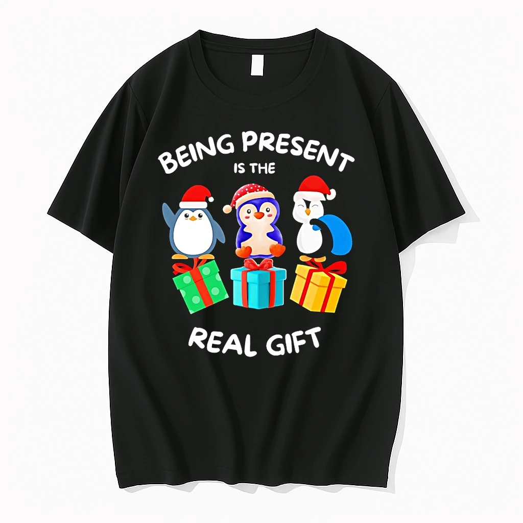 Penguin Being Present Is The Real Gift Christmas Shirts