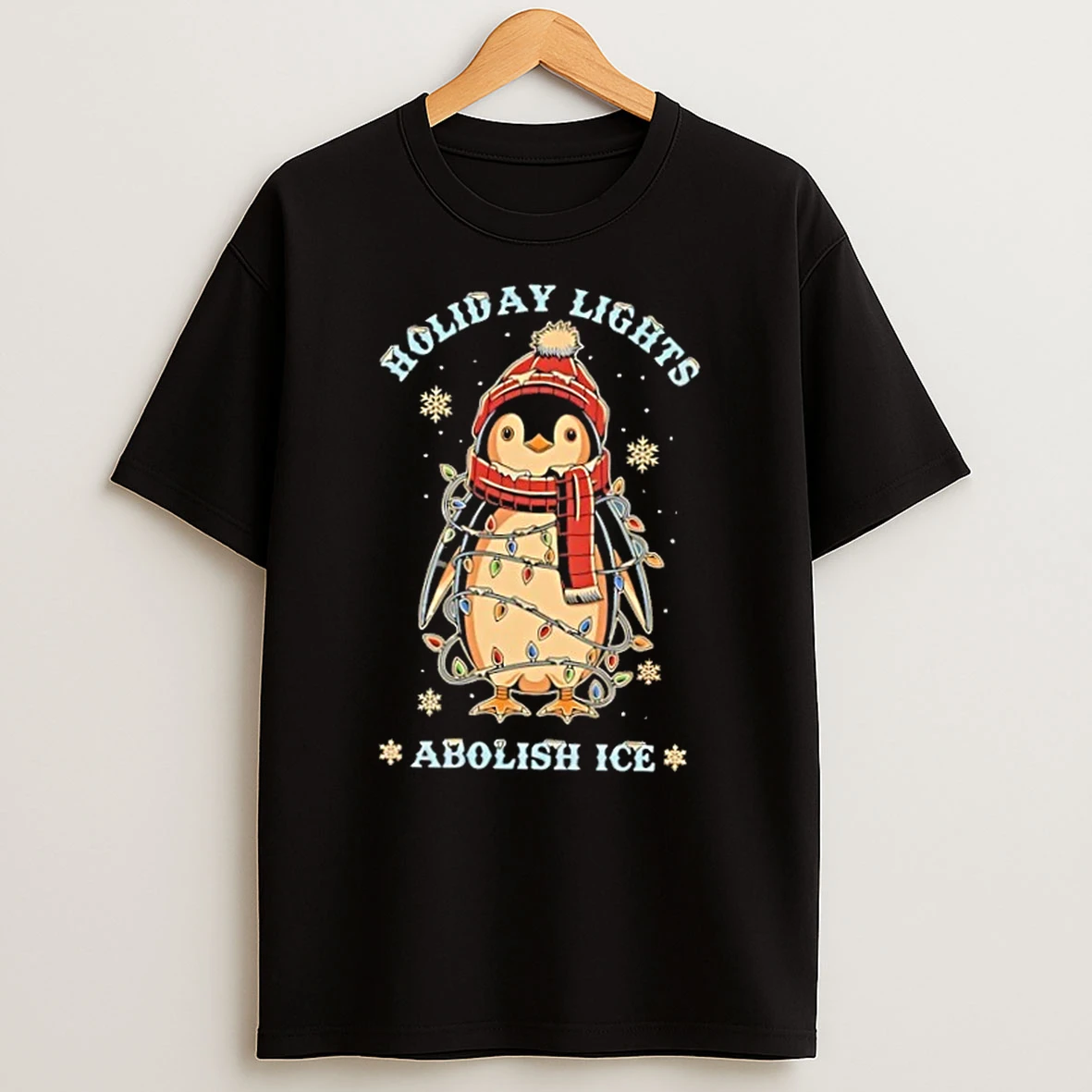 Penguin Holiday Lights Abolish Ice Christmas Shirts