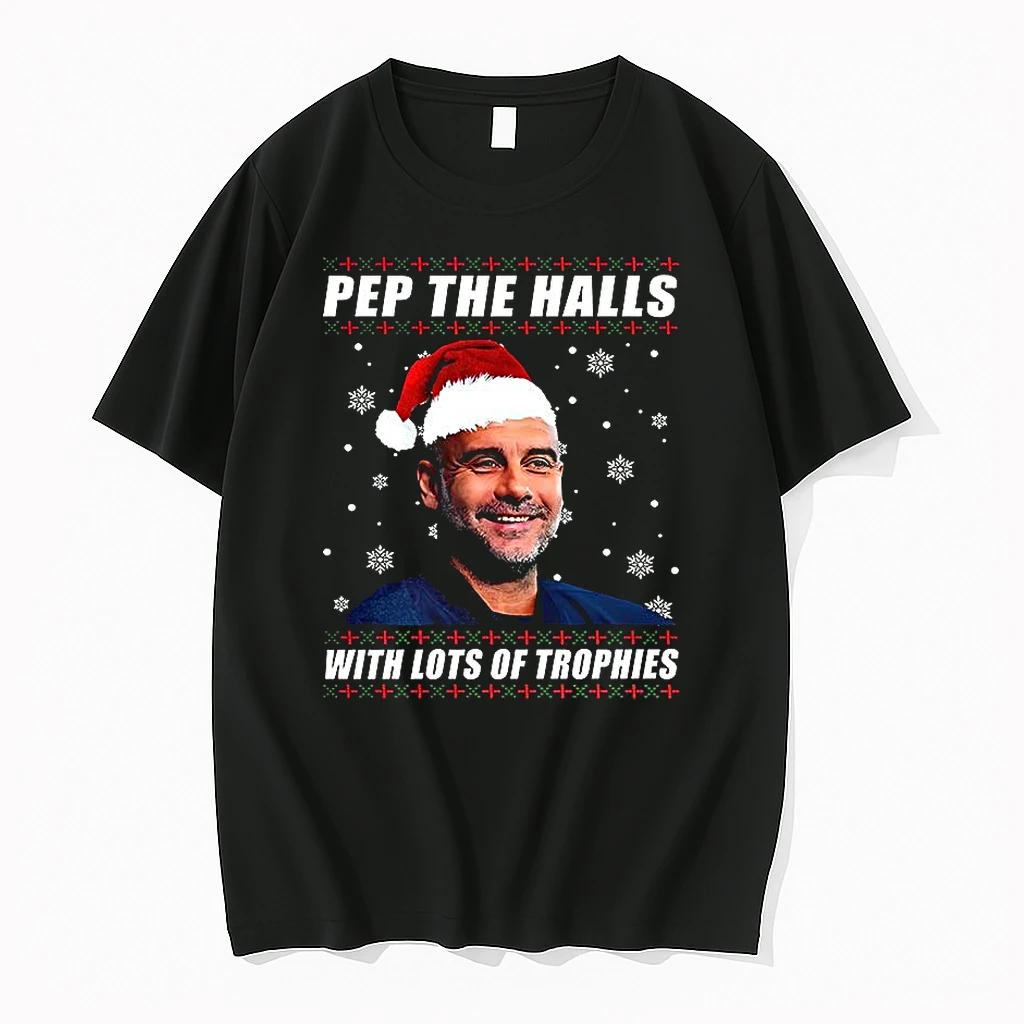 Pep Guardiola The Citizens Coach Pep The Halls With Lots Of Trophies Christmas Shirts