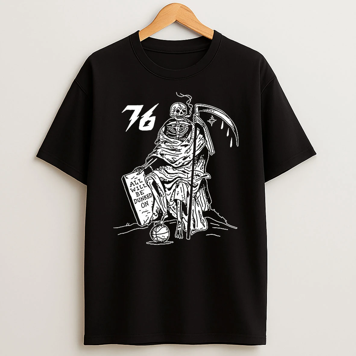 Philadelphia 76ers Basketball Grim Reaper All Will Be Dunked On Shirts