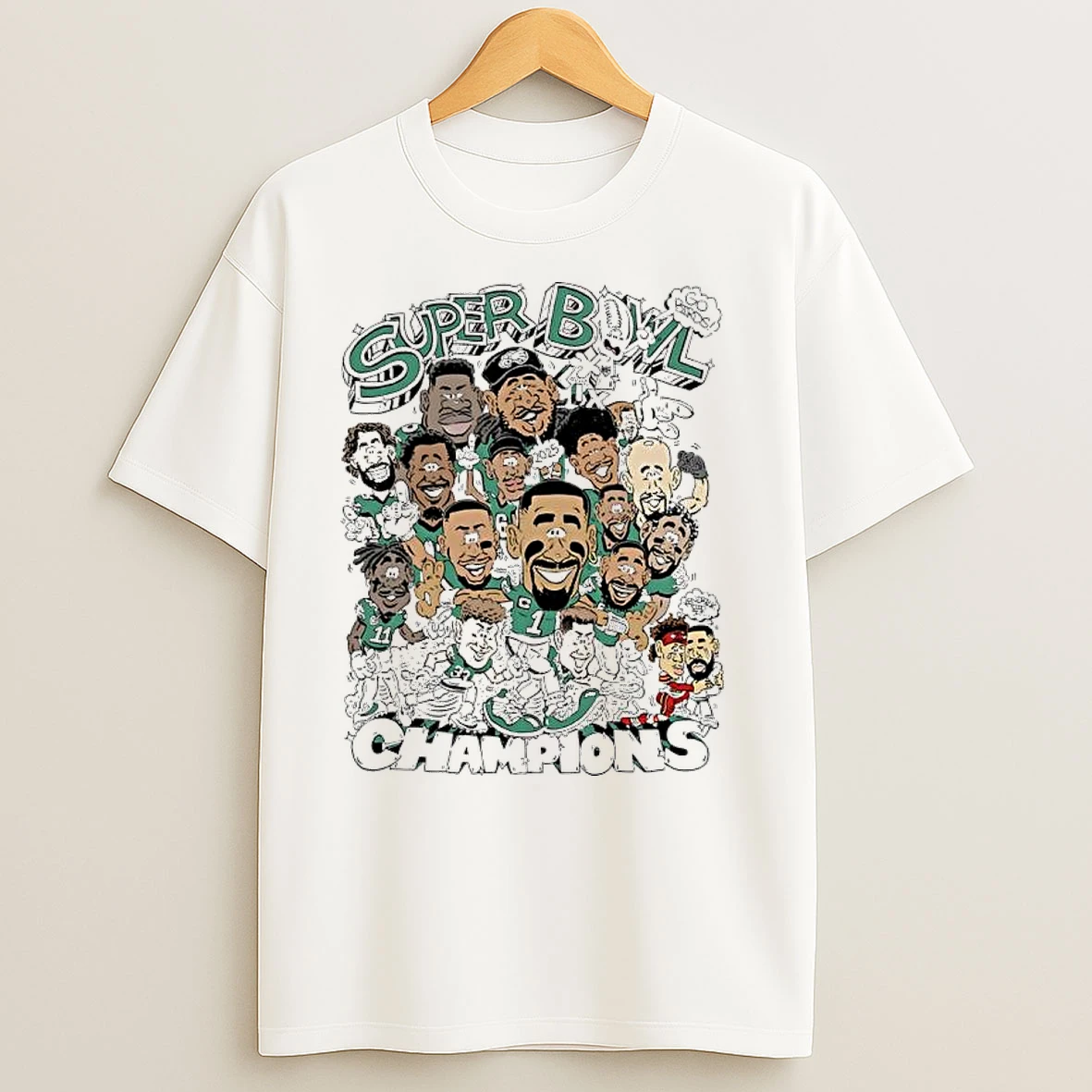 Philadelphia Eagles 2025 Super Bowl Champions Graphic Caricature T Shirts