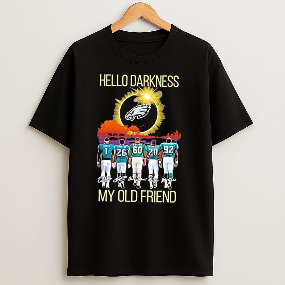 Philadelphia Eagles Jalen Hurts And Legends Hello Darkness My Old Friend Signatures T Shirts