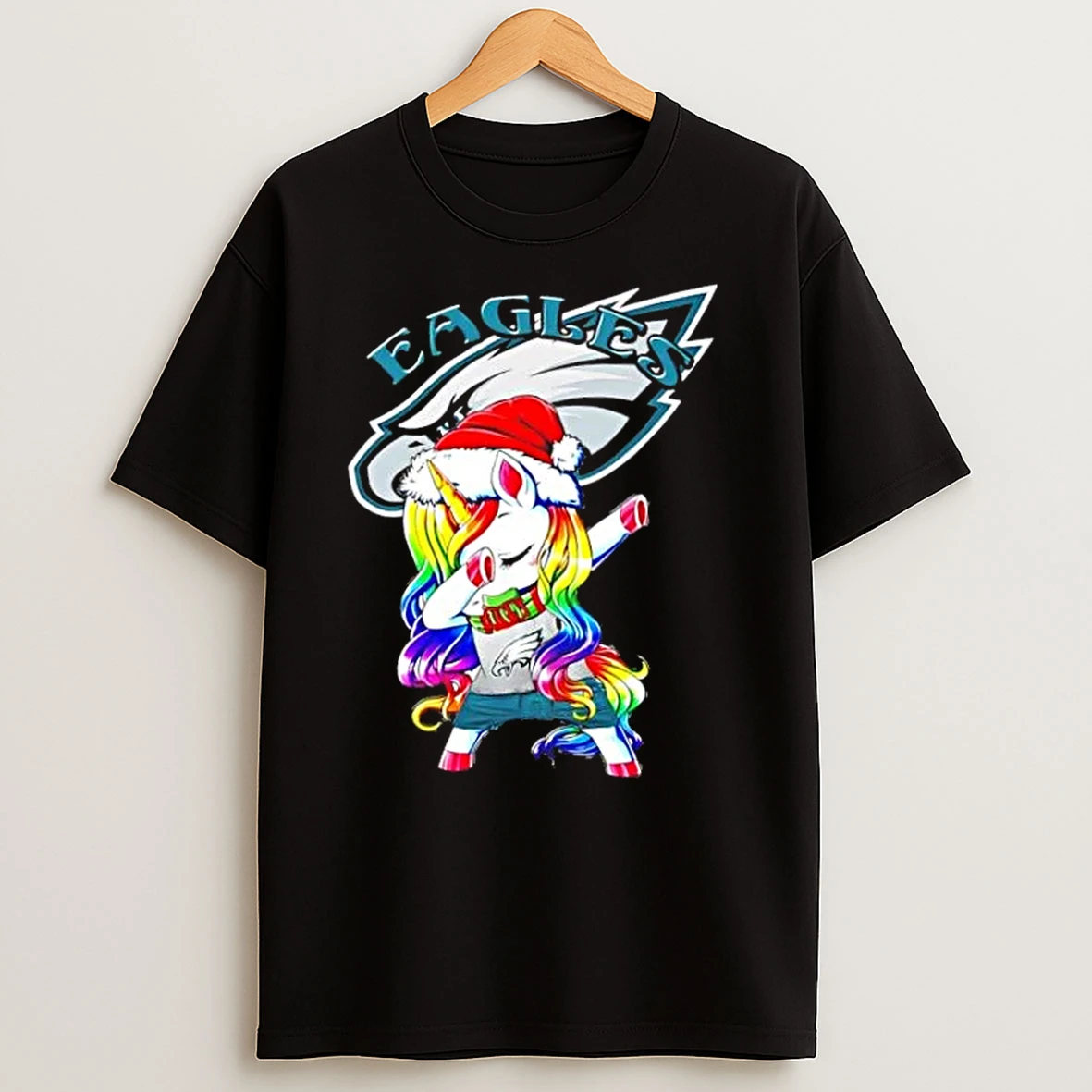 Philadelphia Eagles X Unicorn Santa Hat Dabbing Merry Christmas T Shirts