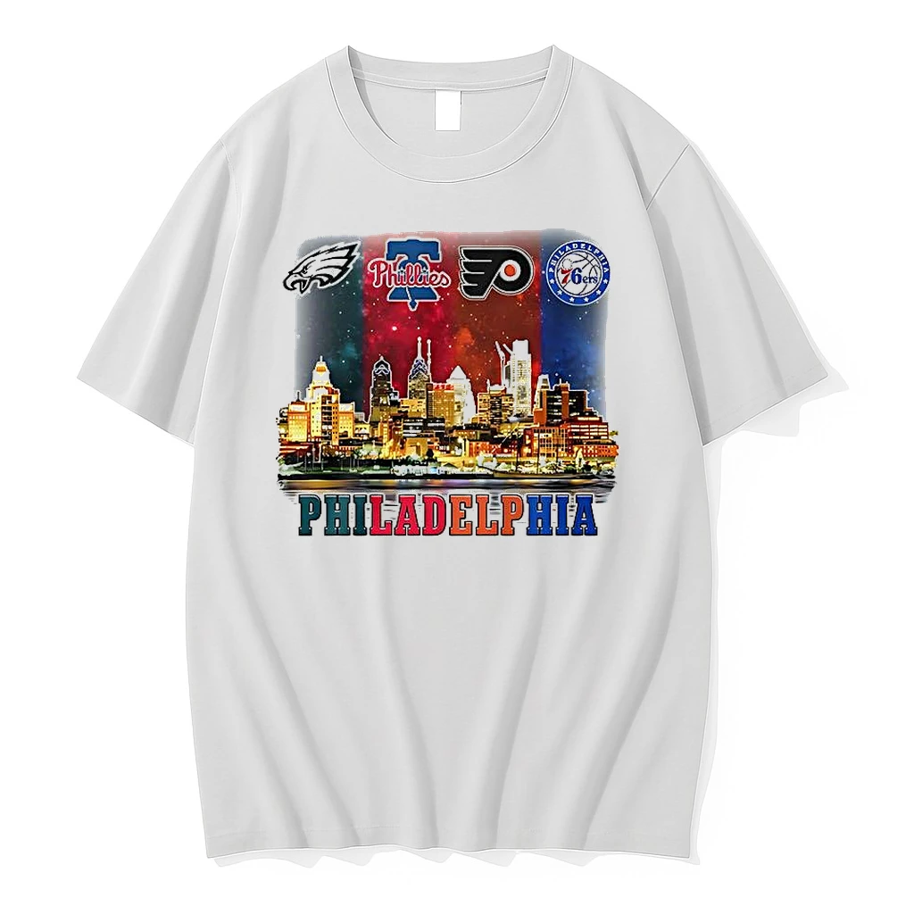 Philadelphia Sports Team Eagles Phillies Flyers 76ers Logo Skyline Shirts