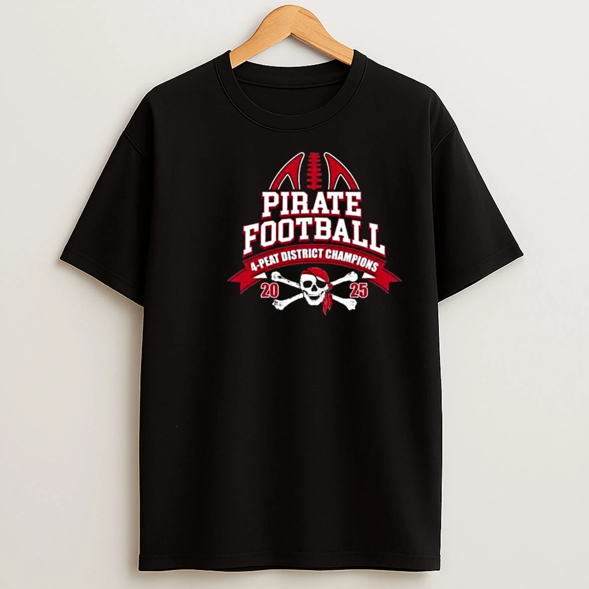 Pirate Football 4 Peat District Champion 2025 Circle Black T Shirts