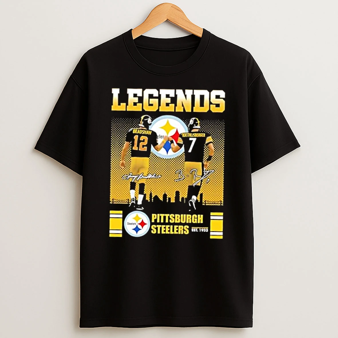 Pittsburgh Steelers Legends Bradshaw X Roethlisberger Skyline Shirts