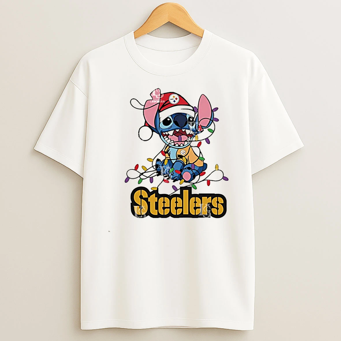 Pittsburgh Steelers With Stitch Christmas Lights Shirts