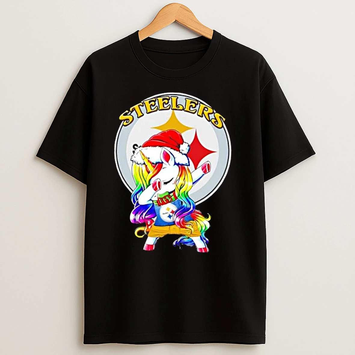 Pittsburgh Steelers X Unicorn Santa Hat Dabbing Merry Christmas T Shirts