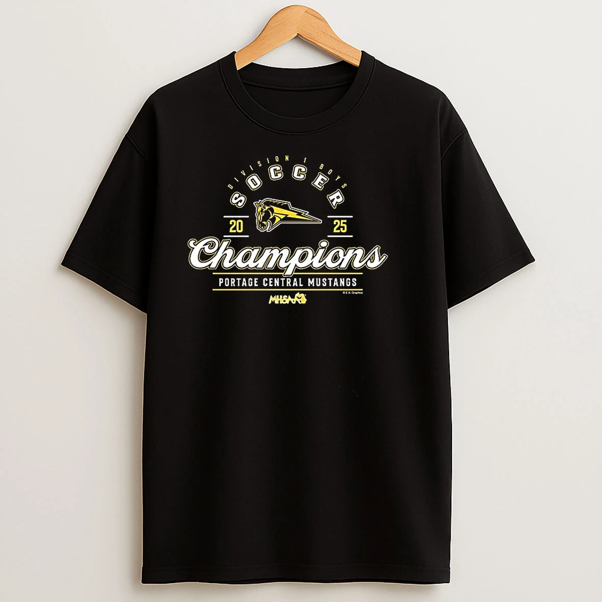 Portage Central Mustangs 2025 Mhsaa Boys Soccer Division 1 Champions T Shirts