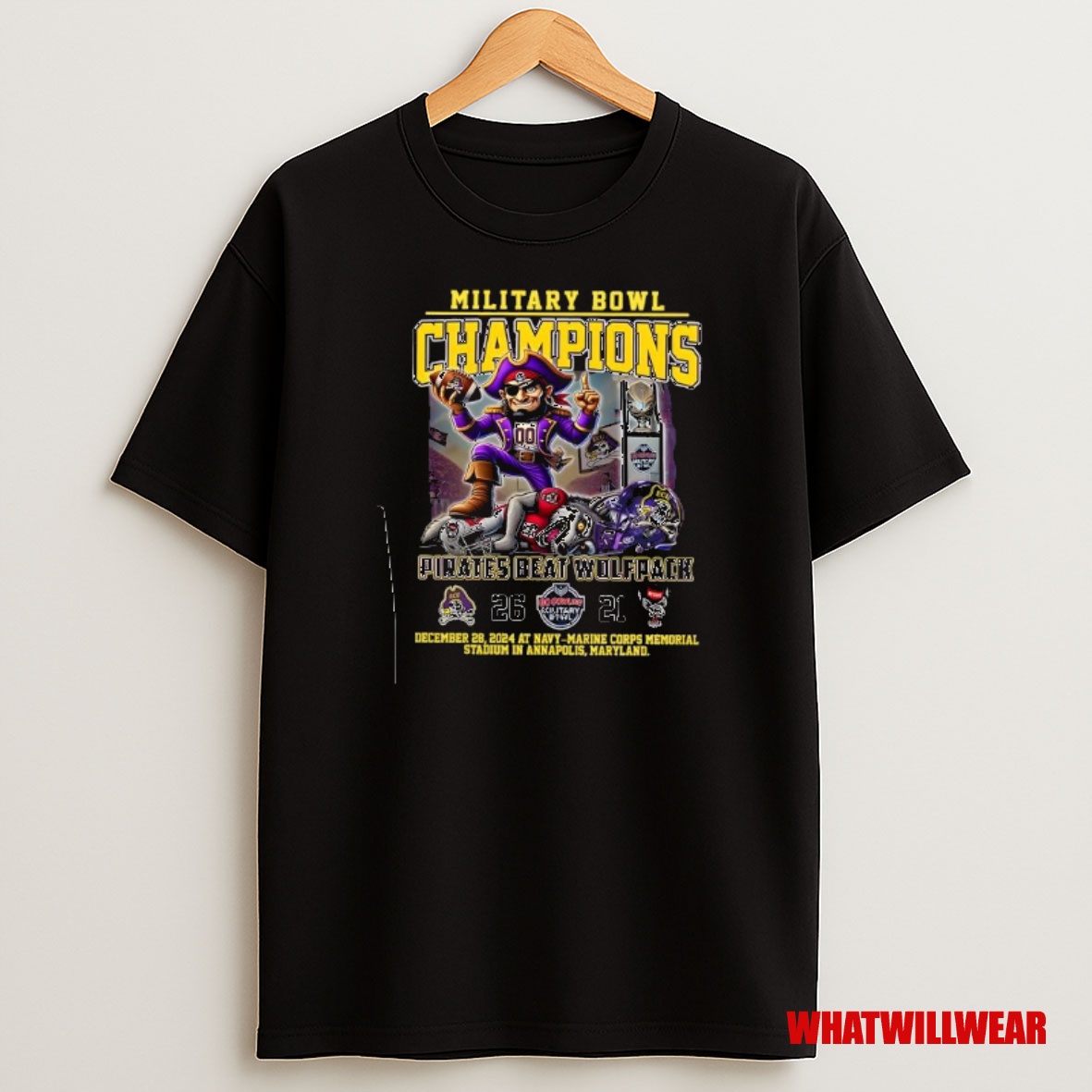 Premium East Carolina Pirates Beat Wolfpack Military Bowl 2024 Champions Sweatshirt Tee