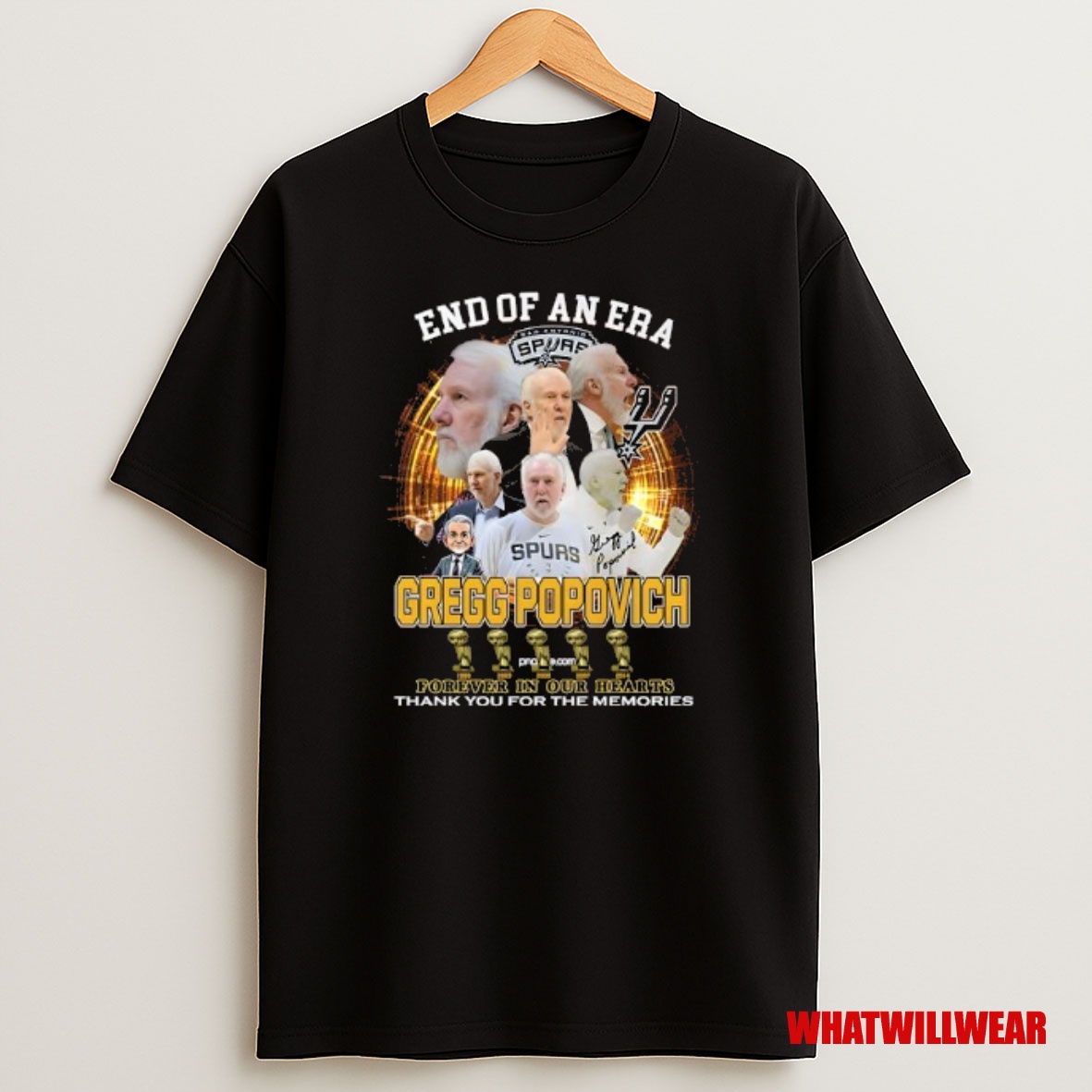 Premium End Of An Era Gregg Popovich San Antonio Spurs Forever In Our Hearts Thank You For The Memories Sweatshirt Tee