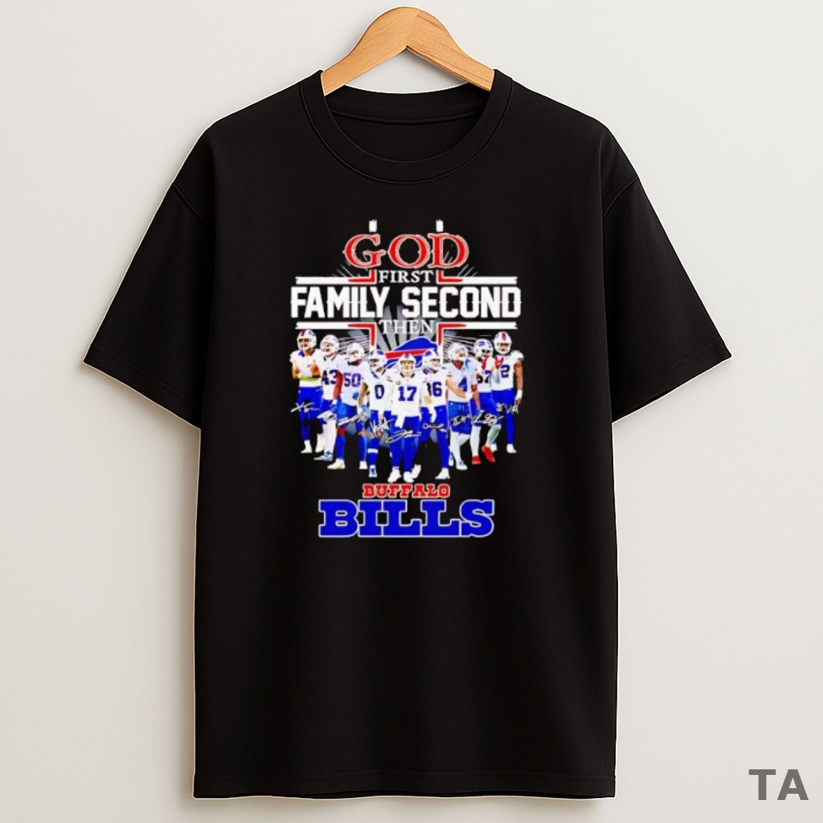 Premium God First Family Second Then Buffalo Bills Team Player Signature Sweatshirt Tee
