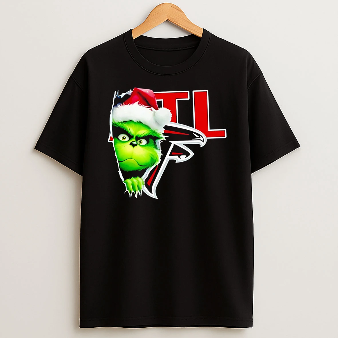 Premium Grinch Peeking Through Atlanta Falcons Christmas Holiday Shirts