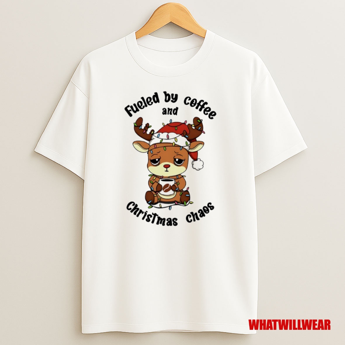 Premium Reindeer Fueled By Coffee And Christmas Chaos Circle Sweatshirt Tee