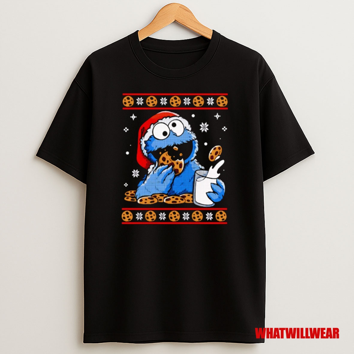 Premium Santa Hat Cookie Monster Ugly Christmas 2025 Sweatshirt Tee