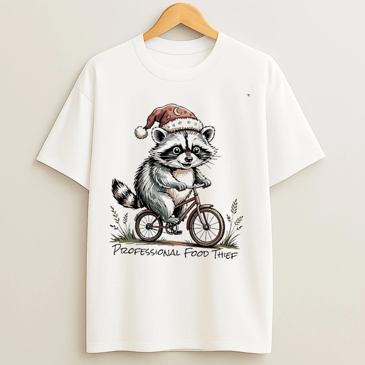 Professional Food Thief Raccon Santa Hat Biking T Shirts