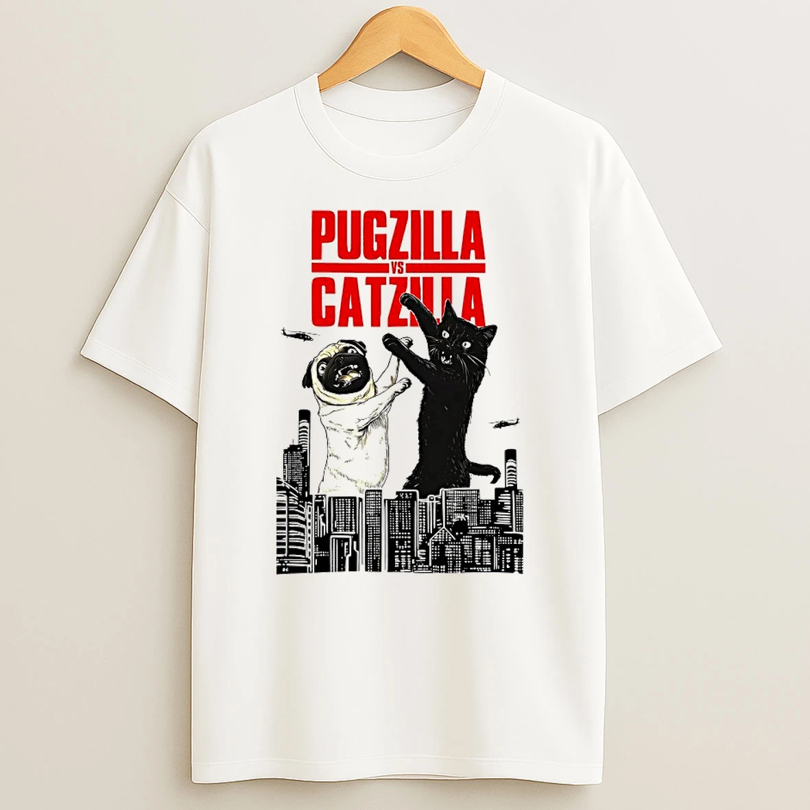 Pugzilla Vs Catzilla Shirts