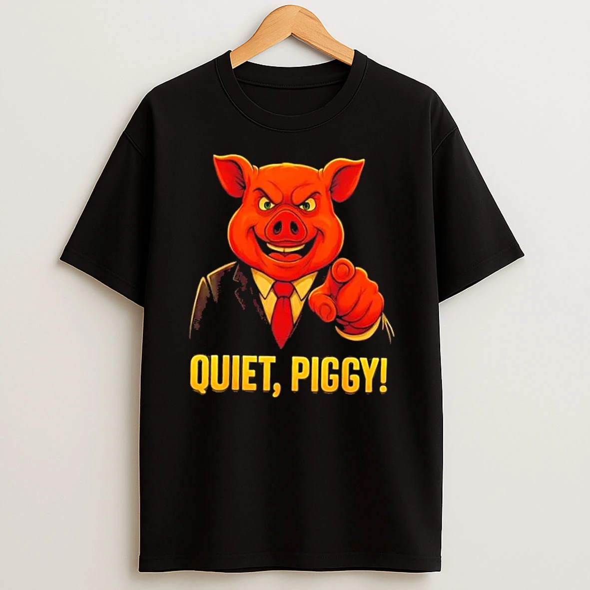 Quiet Piggy Cartoon Angry Pig Humor Design Shirts