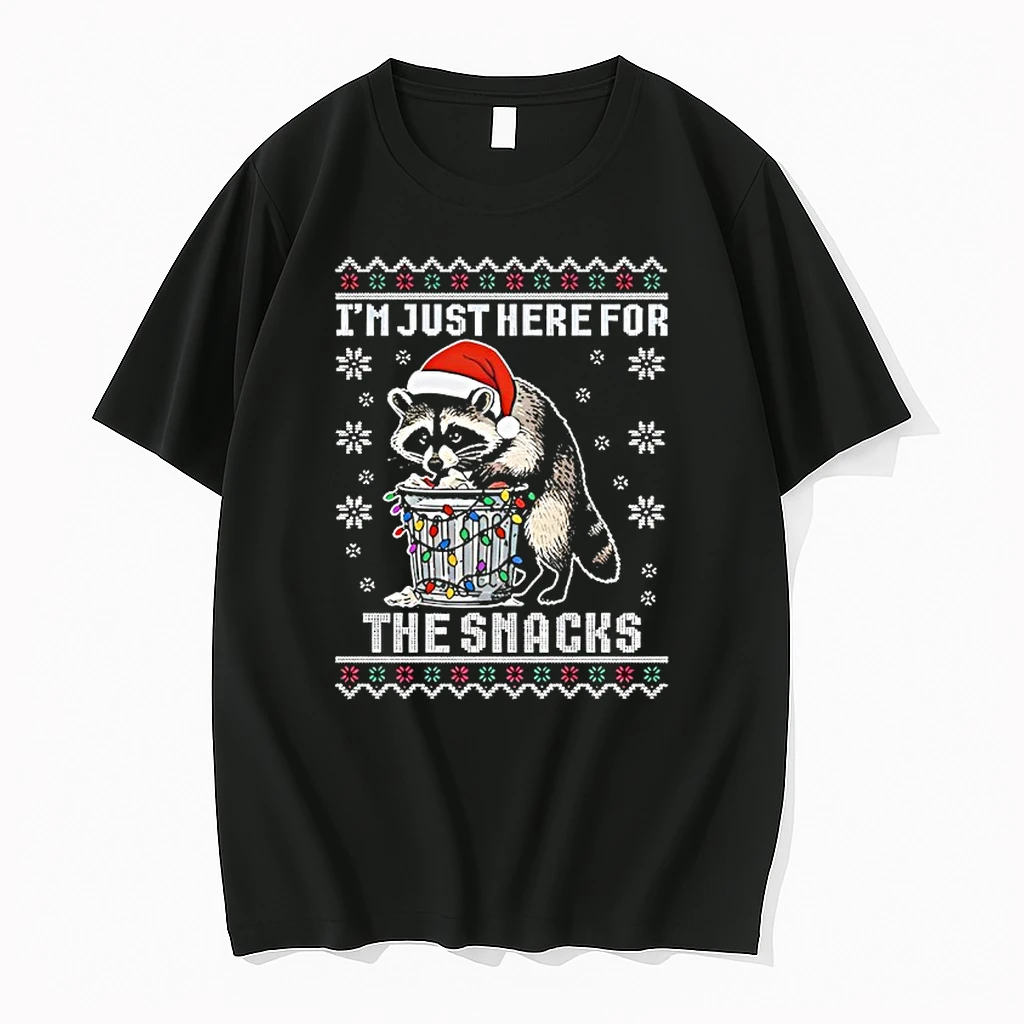 Raccoon Christmas I Just Here For The Snacks Funny Shirts