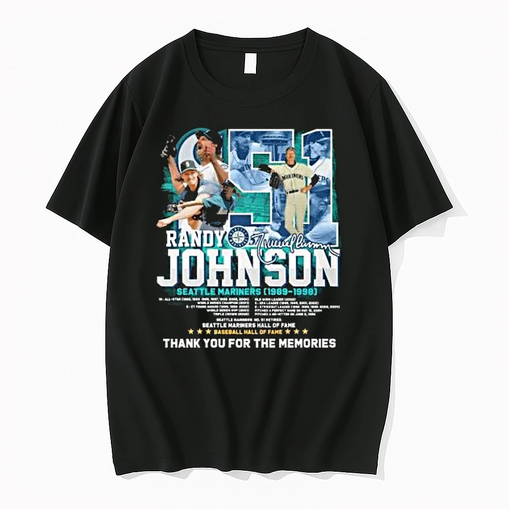 Randy Johnson Seattle Mariners 1989 1998 Baseball Hall Of Fame Thank You For The Memories Signature Shirts