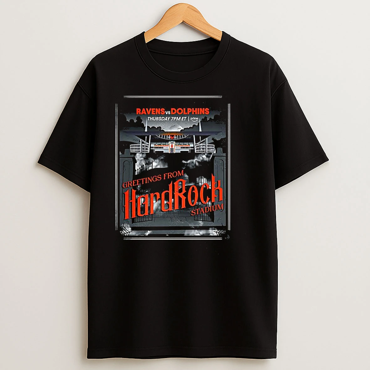 Raven Vs Dolphins Nfl 2025 Greetings From Hard Rock Stadium Halloween Day T Shirts