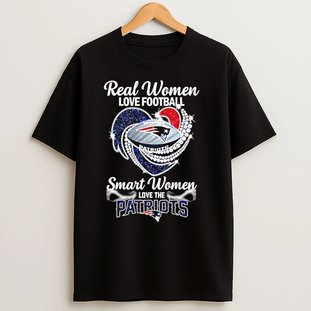 Real Women Love Football Smart Women Love The New England Patriots Heart Diamond T Shirts