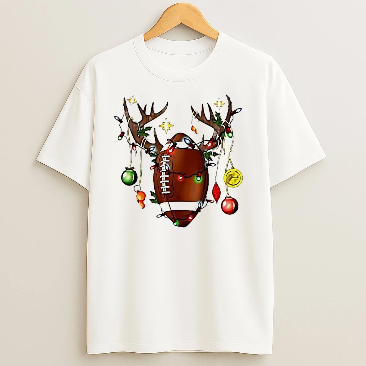 Reindeer Football Christmas Lights T Shirts