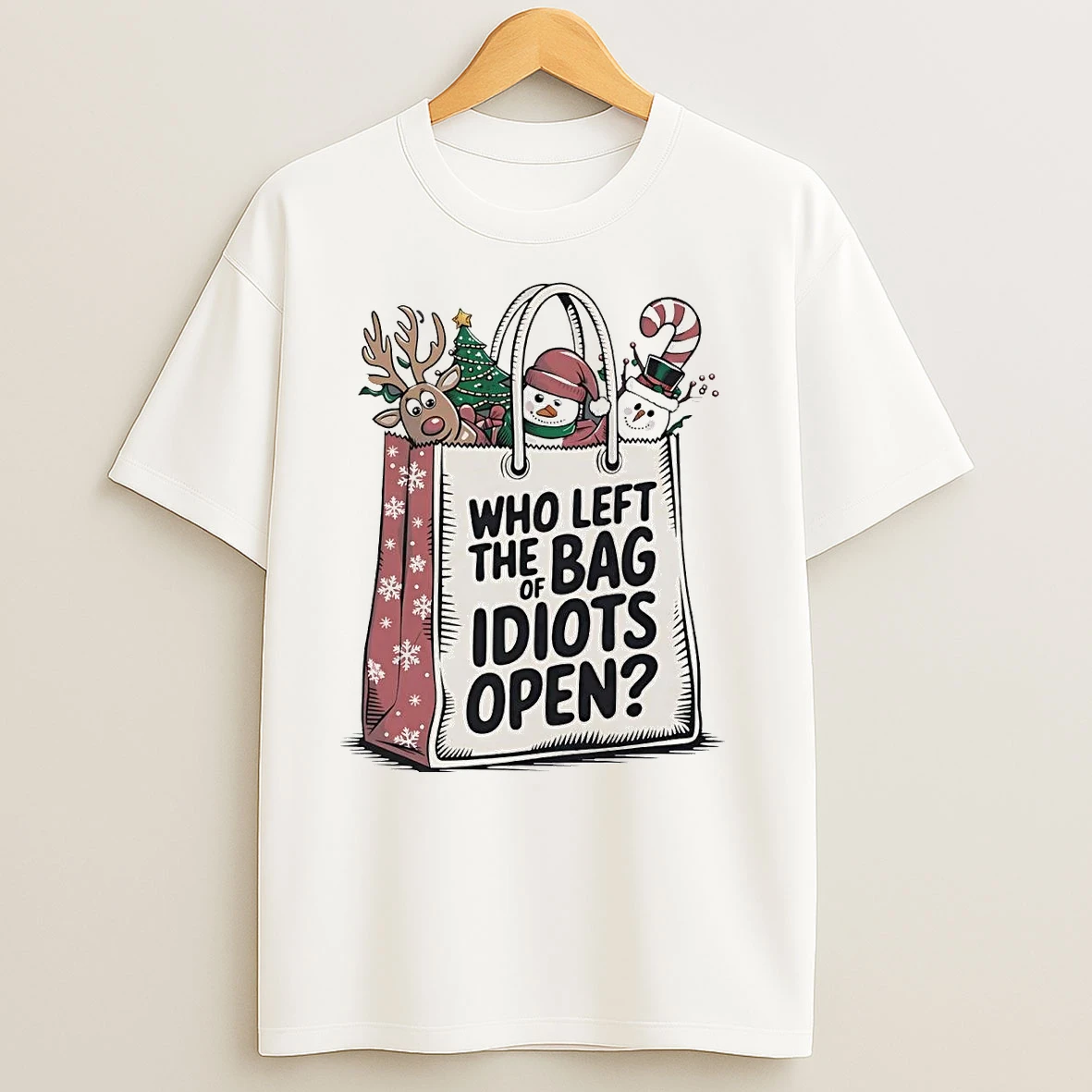 Reindeer Snowman Who Left The Bag Idiots Open Christmas T Shirts