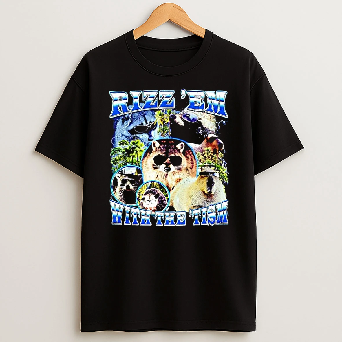 Rizz Em With The Tism Raccoons Capybara Opossum Sunglasses Graphic Shirts