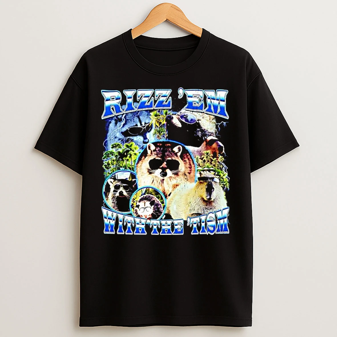 Rizz Em With The Tism Raccoons Capybara Opossum Sunglasses Graphic T Shirts