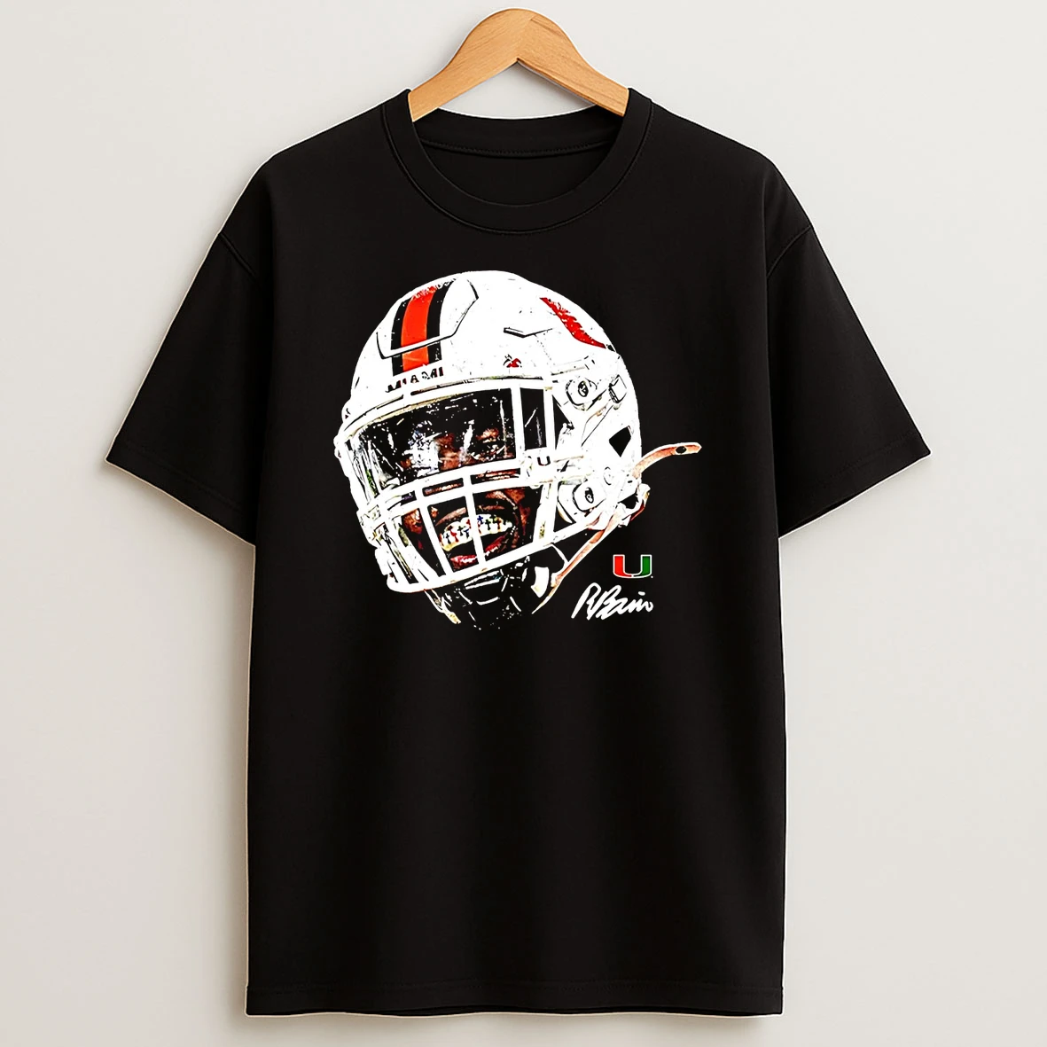 Rueben Bain Jr Face Helmet Signature Miami Hurricanes Shirts