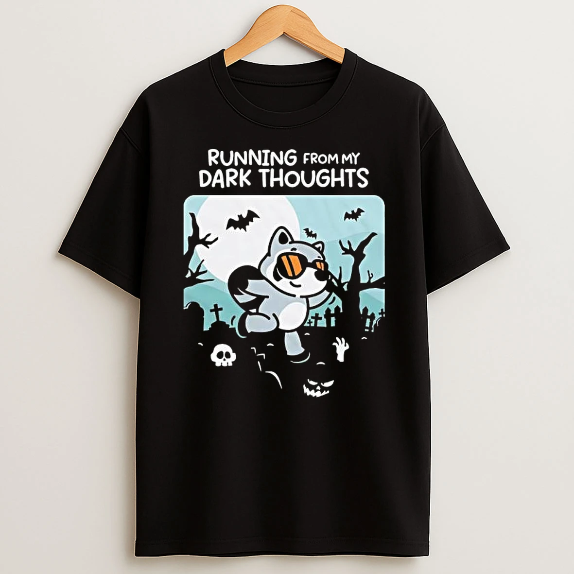 Running From My Dark Thoughts Raccoon Halloween Shirts
