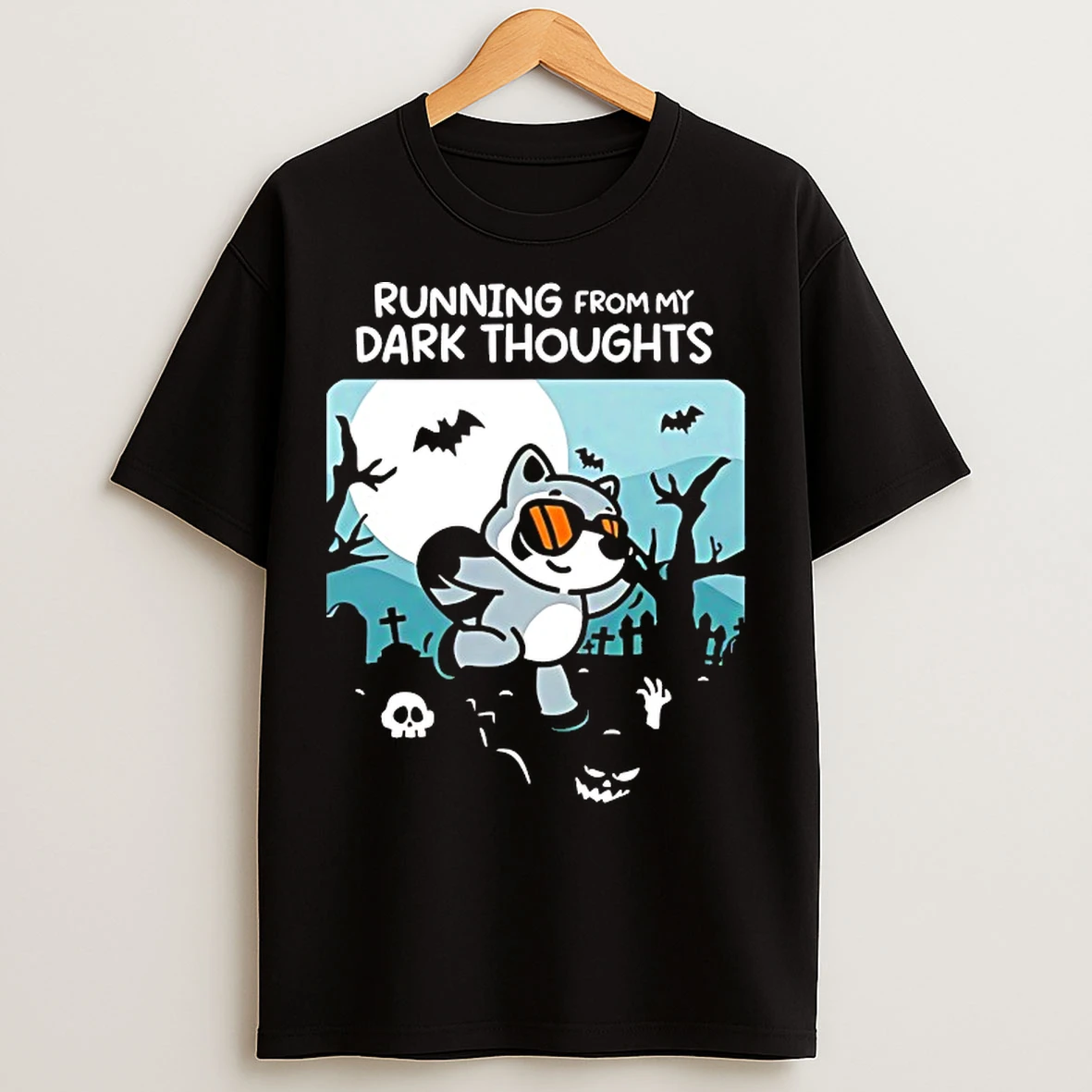 Running From My Dark Thoughts Raccoon T Shirts