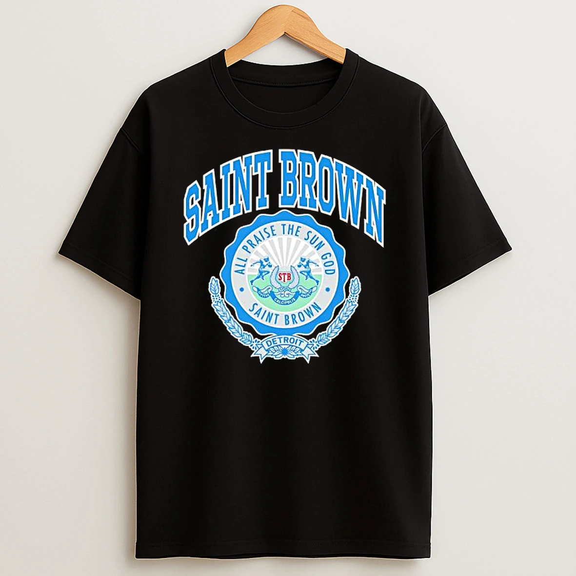 Saint Brown All Praise The Sun God Detroit Logo Shirts