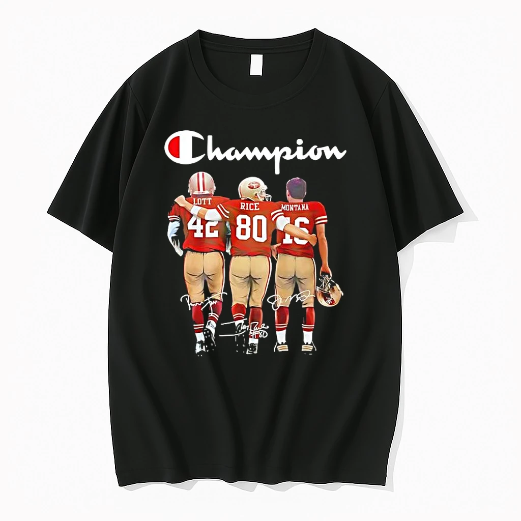San Francisco 49ers The Champions Lott Rice Montana 2025 Black Shirts