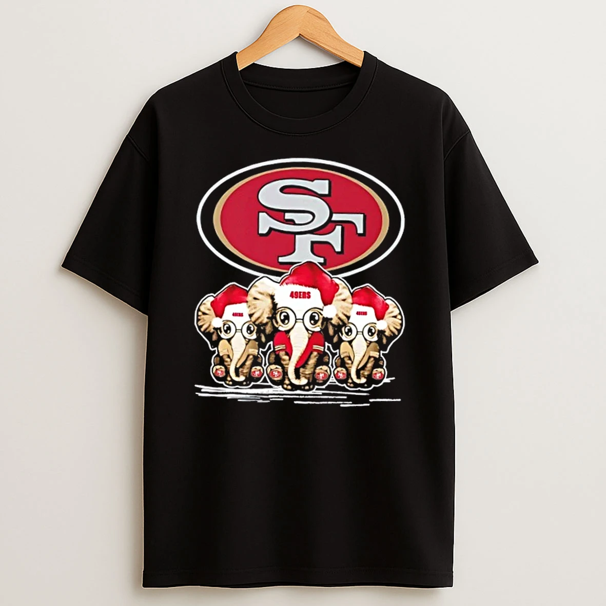 San Francisco 49ers X Elephants Santa Hat Merry Christmas Shirts