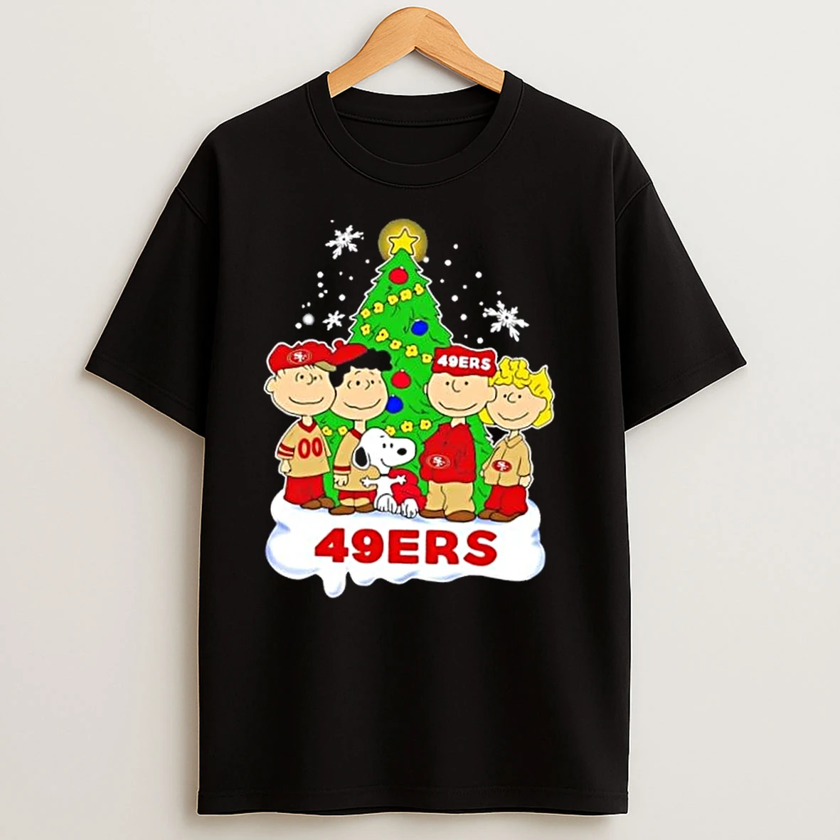 San Francisco 49ers X Peanuts Snoopy And Friends Christmas Tree T Shirts