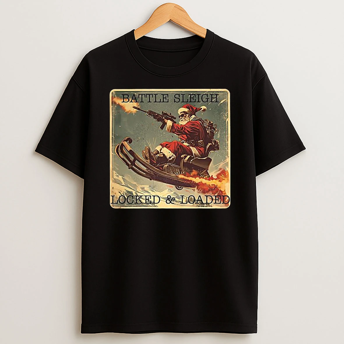 Santa Battle Sleigh Locked And Loaded Christmas Shirts