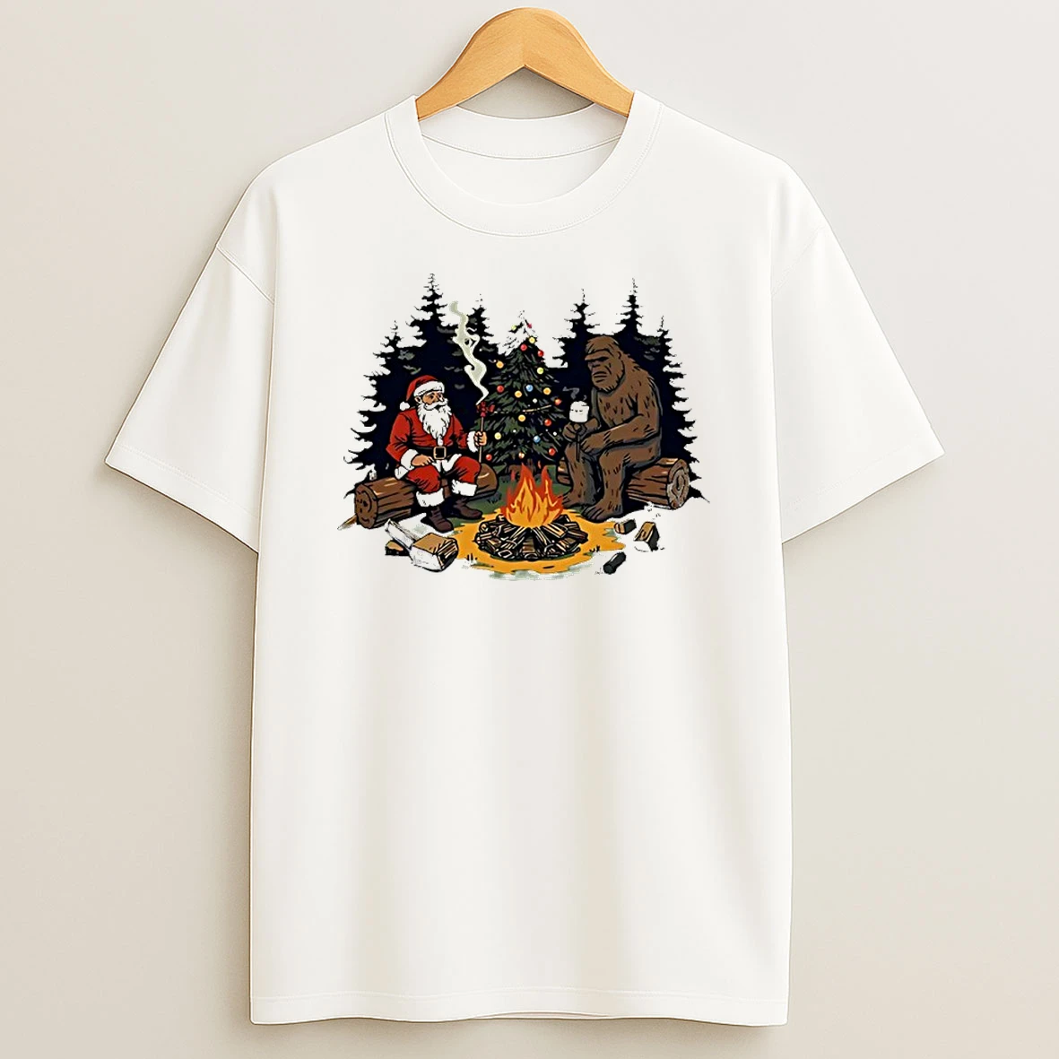 Santa Bigfoot Christmas Campfire Vintage Shirts