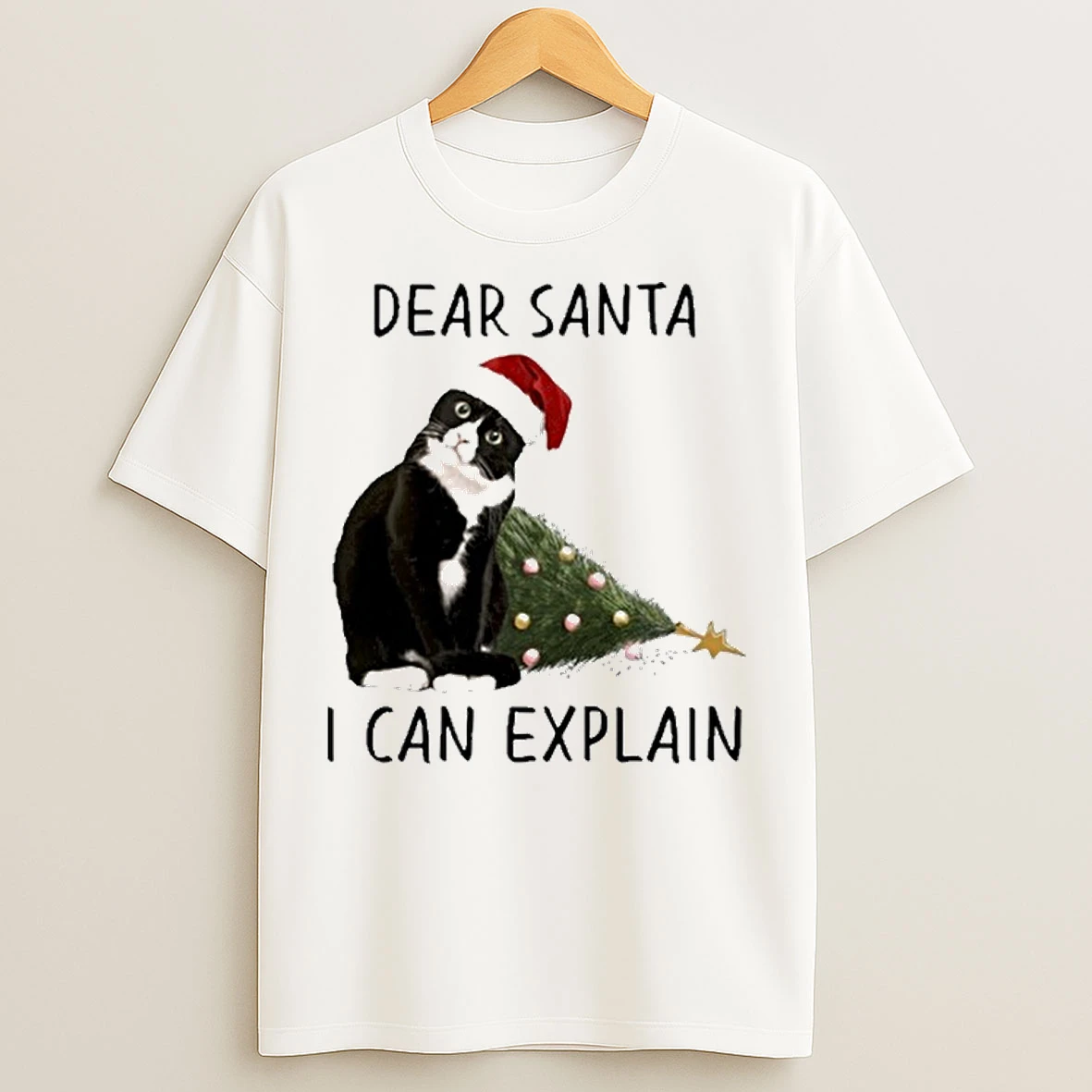 Santa Black Cat Dear Santa I Can Explain T Shirts