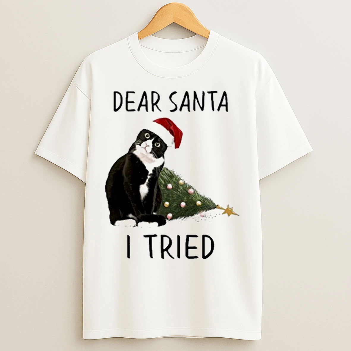 Santa Black Cat Dear Santa I Tried T Shirts