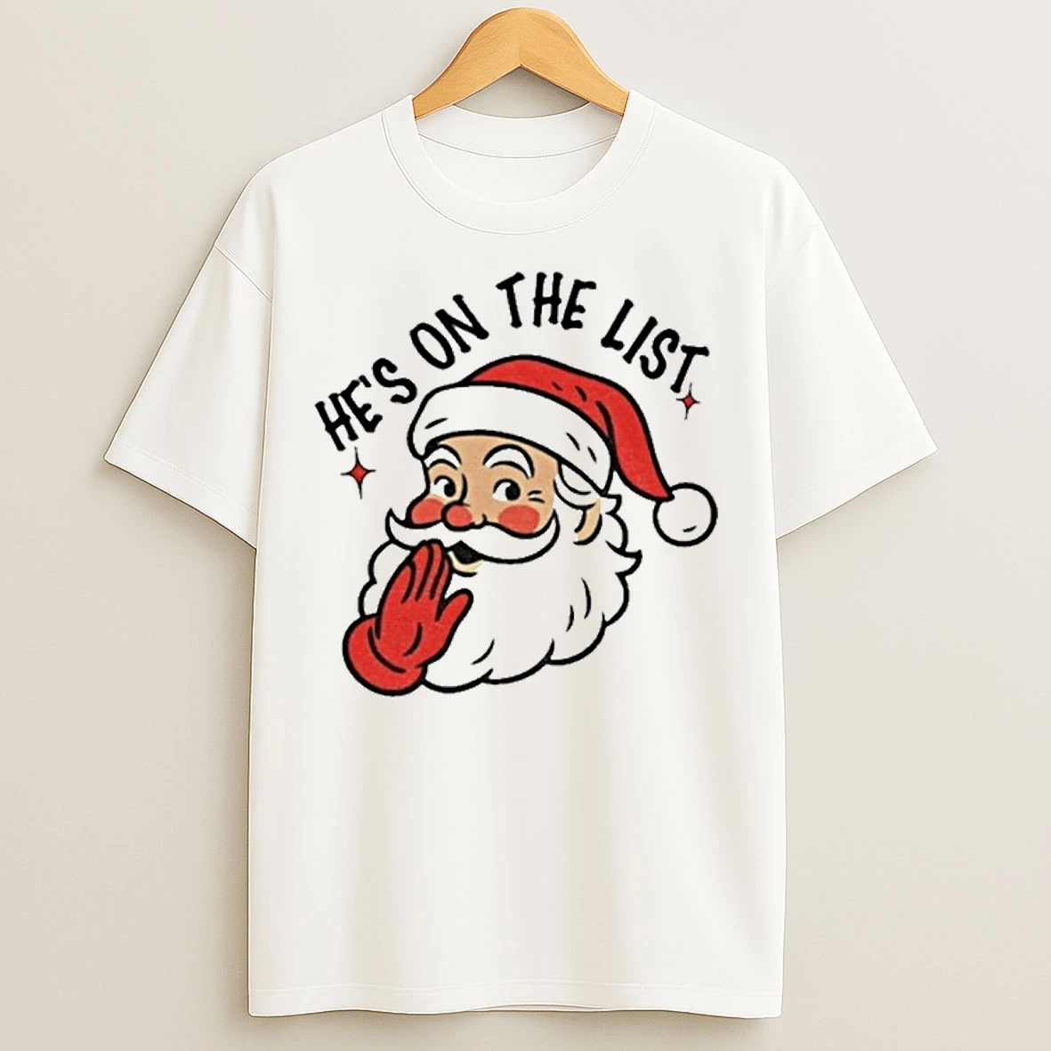 Santa Claus Big Face Hes On The List Christmas T Shirts
