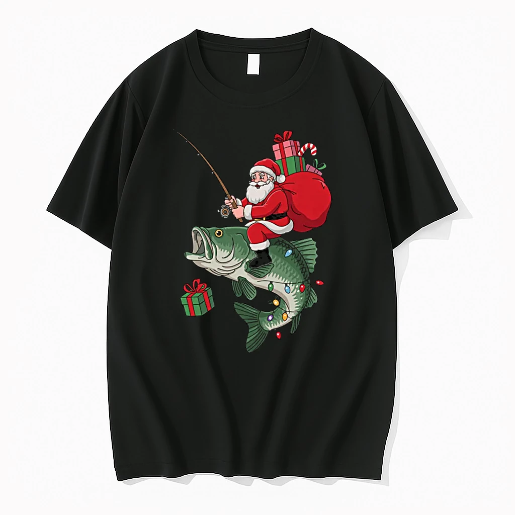 Santa Claus Riding Fish Christmas Fishing Shirts