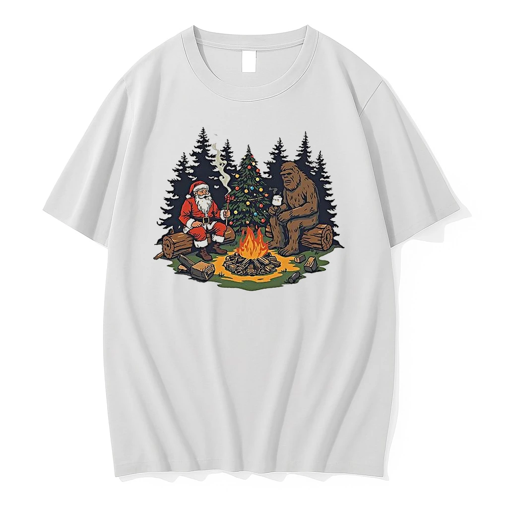 Santa Claus And Bigfoot Camp Fire Christmas Shirts