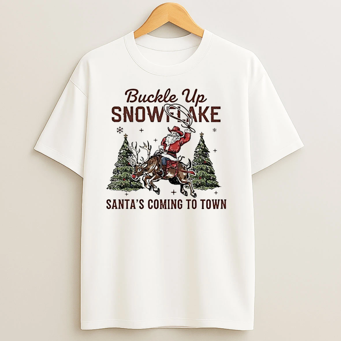 Santa Claus Cowboy Buckle Up Snowflake Santas Coming To Town T Shirts