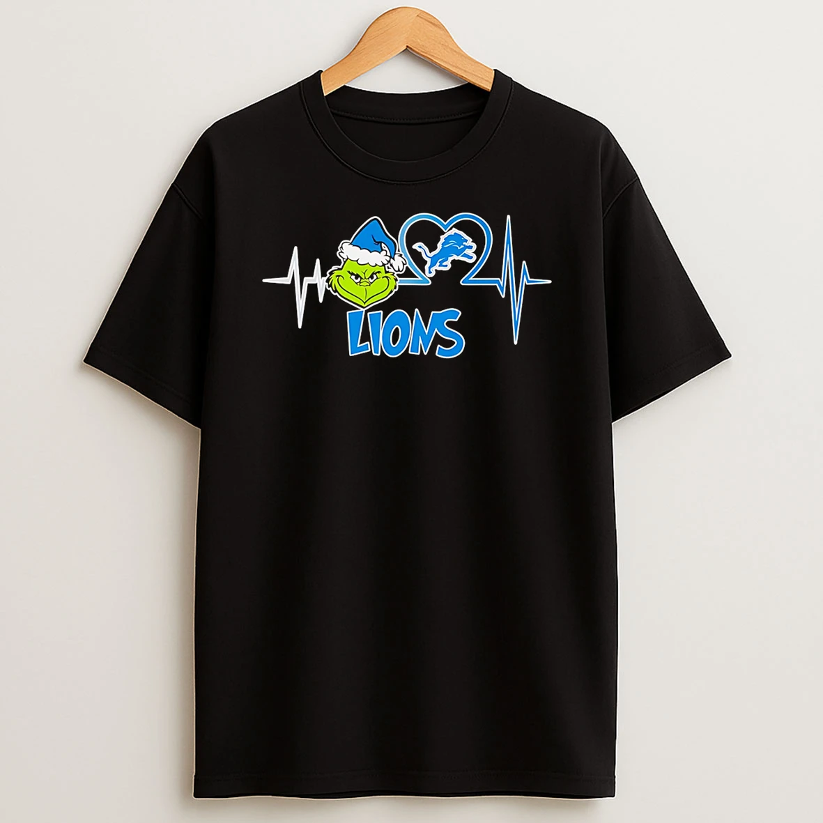 Santa Grinch Heartbeat Detroit Lions Shirts