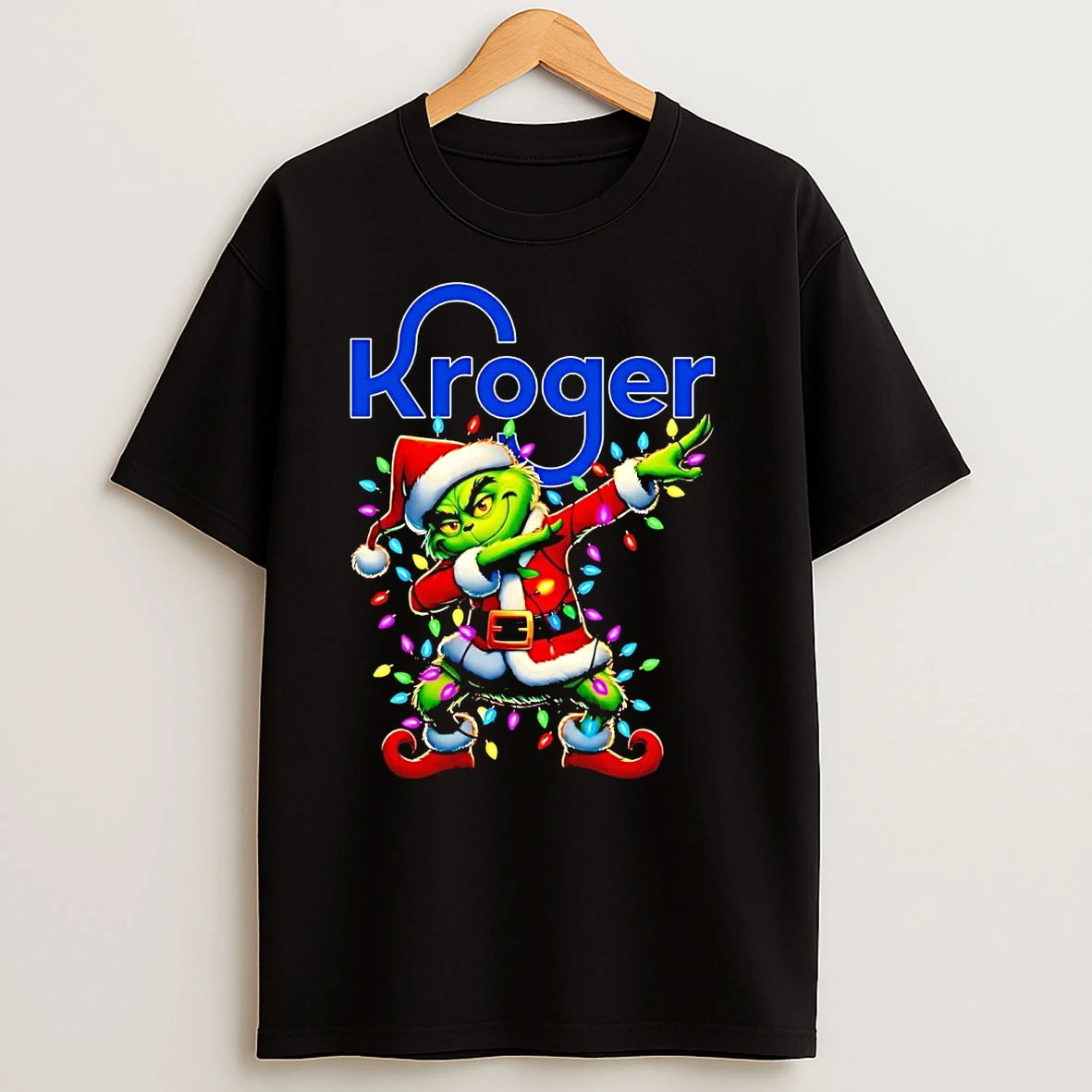 Santa Grinch Dabbing Kroger Christmas Light T Shirts